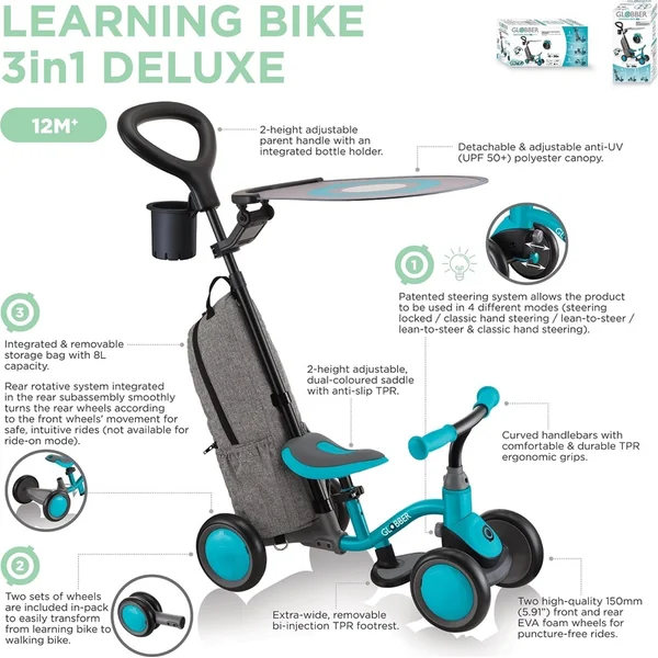 Globber draisienne 3 en 1 Deluxe - Learning Bike 3in1 Deluxe - Teal