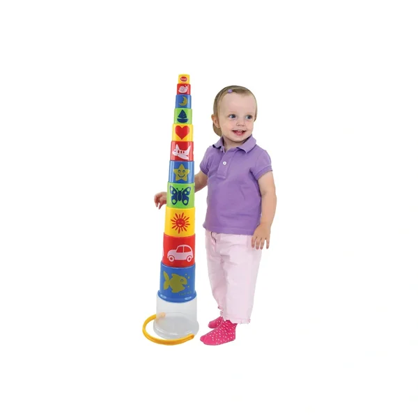 Gowi - Giant Pyramid Standard - 11 Pieces In A Bucket - Sorting & Stacking Toys