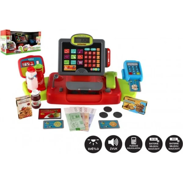 Grande caisse enregistreuse numérique en plastique à piles avec son et lumière dans une boîte