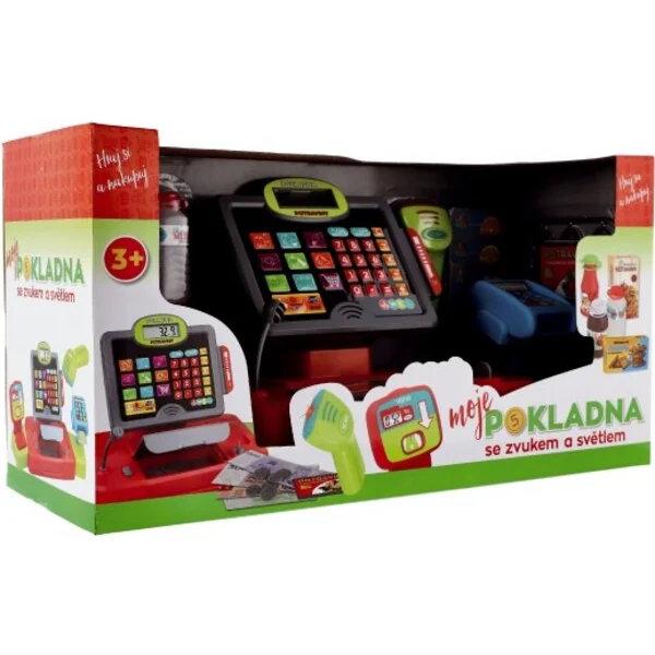 Grande caisse enregistreuse numérique en plastique à piles avec son et lumière dans une boîte