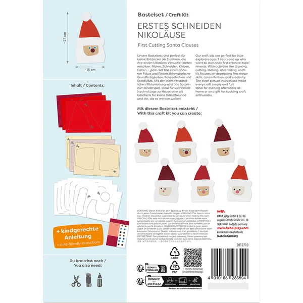 Haba Ensemble créatif Premiers ciseaux Pères Noël