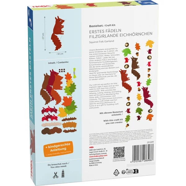 Haba Kit créatif Premier enfilage guirlande en feutre Écureuil