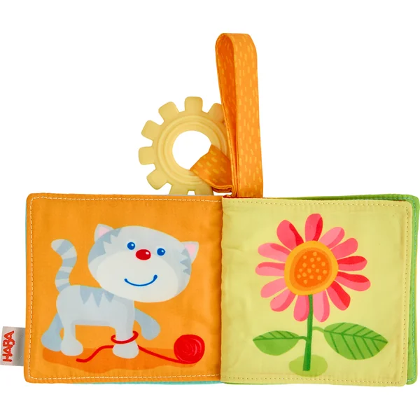 Haba Livre en tissu pour poussette avec anneau de dentition Premiers mots