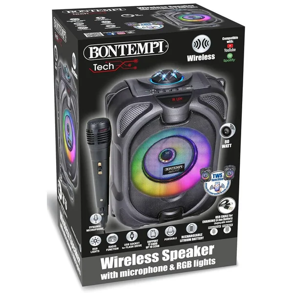 HAUT-PARLEUR SANS FIL AVEC MICROPHONE ET LUMIERES RVB