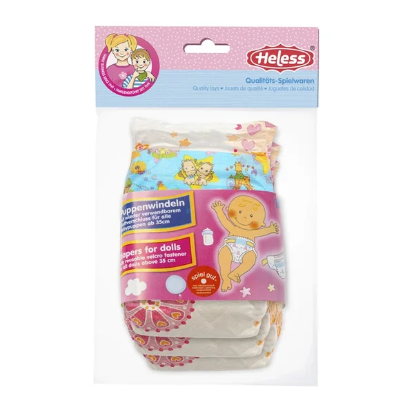 Heless - Dolls Diapers 3 Pieces Size 35-50 Cm Reusalbe Fastener - Dolls, Playsets & Toy Figures