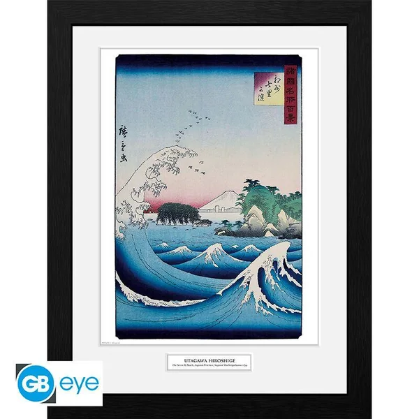 HIROSHIGE - TIRAGE ENCADRE "THE SEVEN RI BEACH" (30X40) X2 *