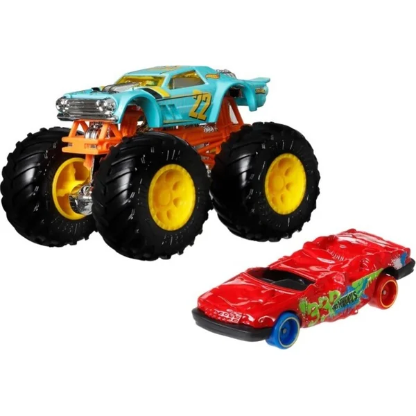 Hot Wheels Moster trucks 1:64 avec une voiture anglaise