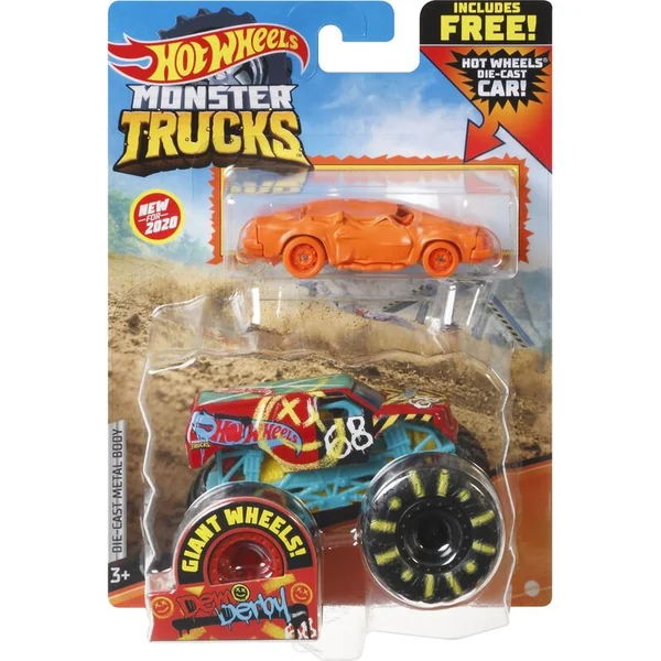 Hot Wheels Moster trucks 1:64 avec une voiture anglaise