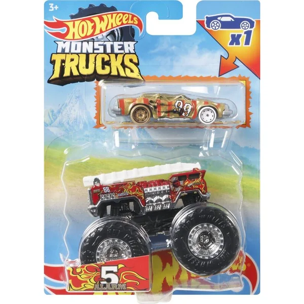 Hot Wheels Moster trucks 1:64 avec une voiture anglaise