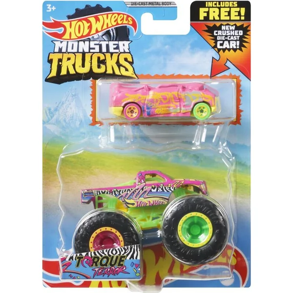 Hot Wheels Moster trucks 1:64 avec une voiture anglaise
