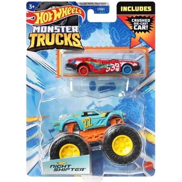 Hot Wheels Moster trucks 1:64 avec une voiture anglaise