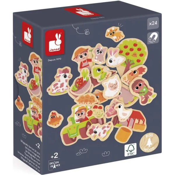 Janod Aimants en bois pour enfants Ferme 24 pcs