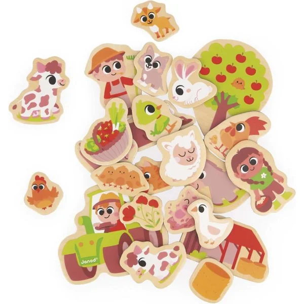 Janod Aimants en bois pour enfants Ferme 24 pcs
