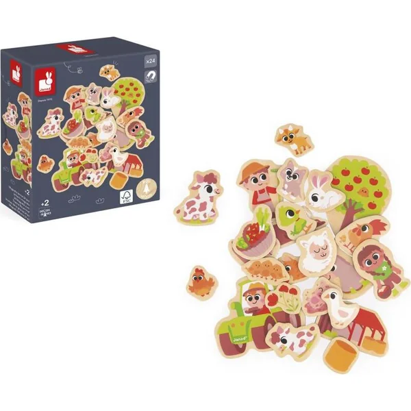 Janod Aimants en bois pour enfants Ferme 24 pcs