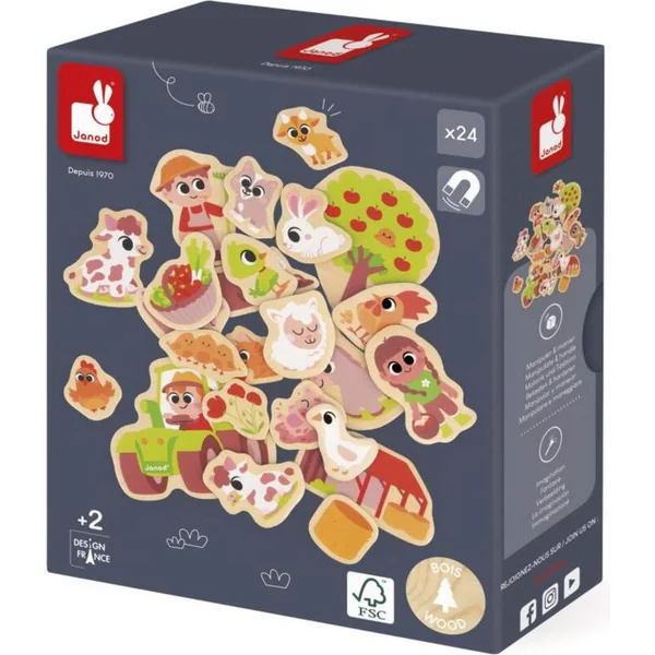 Janod Aimants en bois pour enfants Ferme 24 pcs
