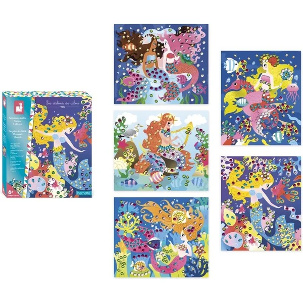 Janod Atelier Set Maxi Images avec paillettes Sirènes à partir de 6 ans