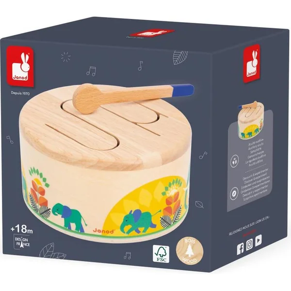 Janod Gioia Instrument de musique en bois pour enfants Tambour