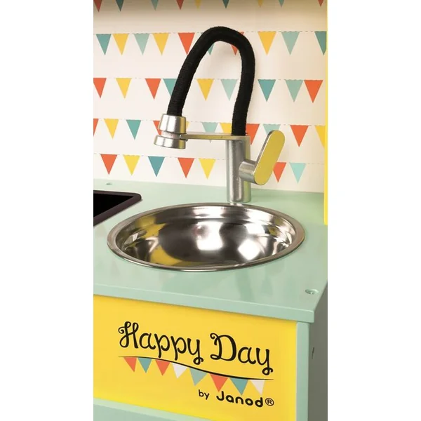 Janod Grande cuisine en bois Happy Day jaune verte avec accessoires