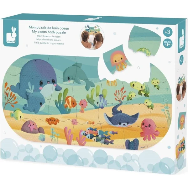 Janod Jouet de bain Puzzle mural doux animaux marins 28 pcs