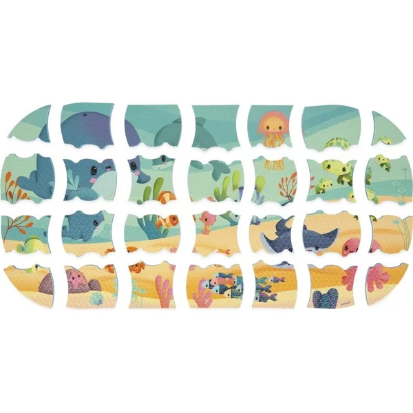 Janod Jouet de bain Puzzle mural doux animaux marins 28 pcs
