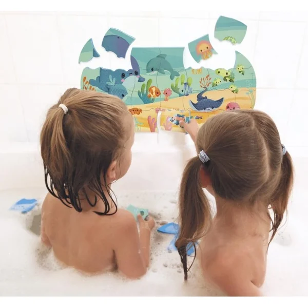 Janod Jouet de bain Puzzle mural doux animaux marins 28 pcs