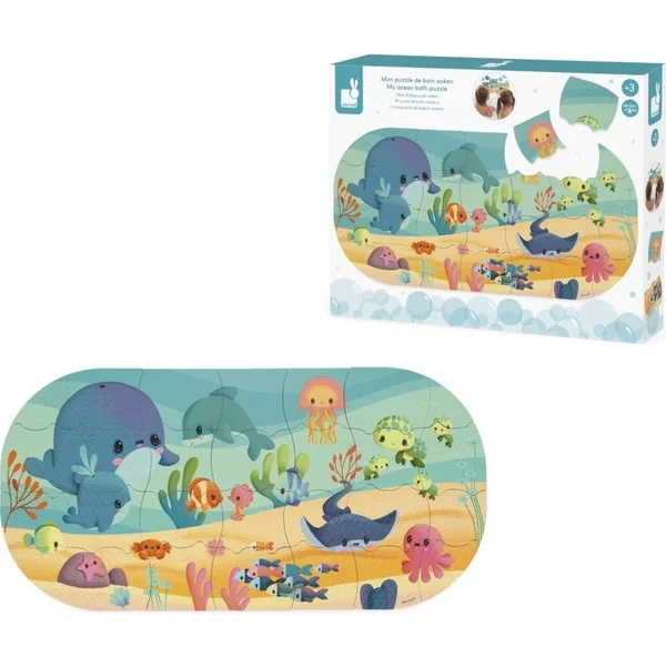 Janod Jouet de bain Puzzle mural doux animaux marins 28 pcs