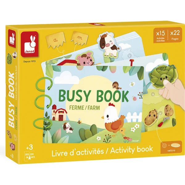Janod Livre d'activités interactif Ferme Busy Book à partir de 3 ans