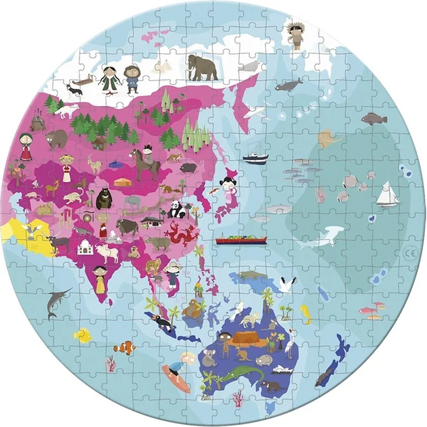Janod Puzzle dans une valise double face Globe Carte du monde 208 pcs