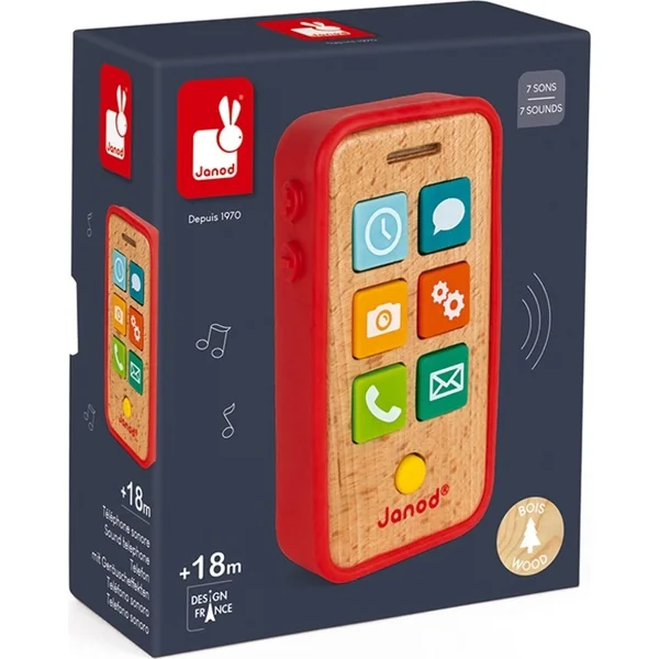 Janod Téléphone portable en bois pour enfants avec sons