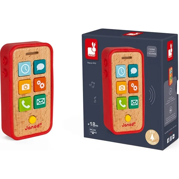 Janod Téléphone portable en bois pour enfants avec sons
