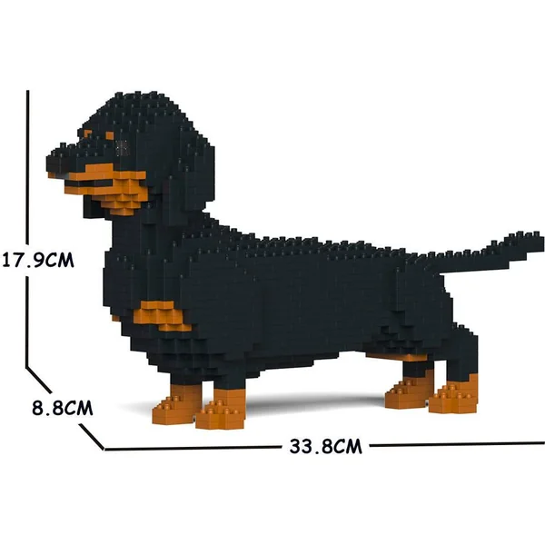 JEKCA BLOCS DE CONSTRUCTION -CHIEN TECKEL LA QUEUE EN L'AIR NOIR ET FEU