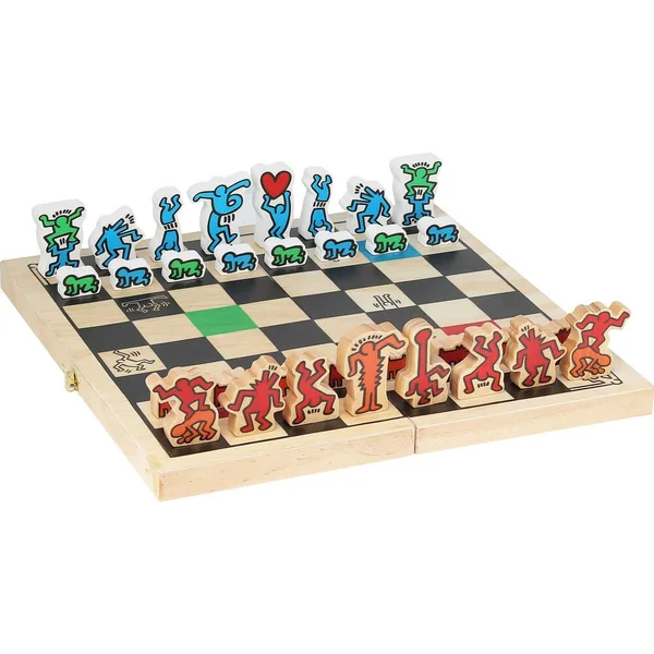 JEU D'ÉCHECS GRAND MODÈLE EN COFFRET EN BOIS - KEITH HARING