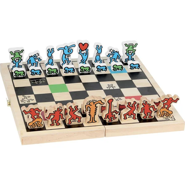 JEU D'ÉCHECS GRAND MODÈLE EN COFFRET EN BOIS - KEITH HARING
