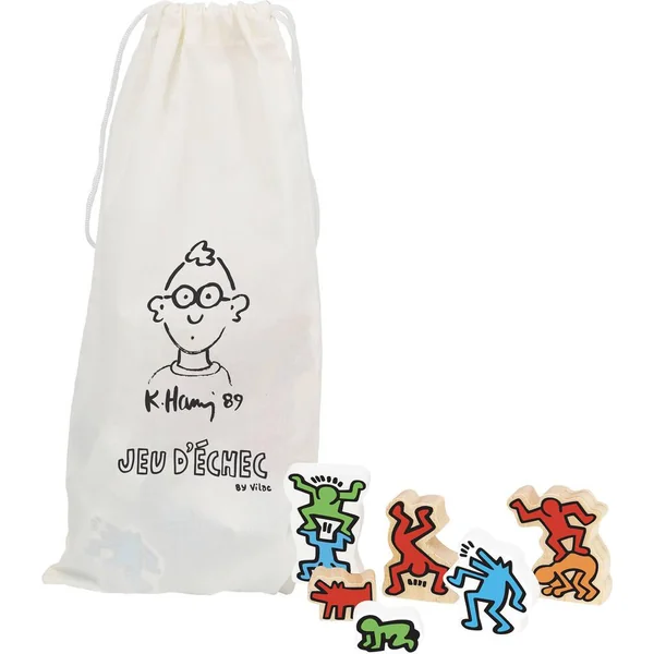 JEU D'ÉCHECS GRAND MODÈLE EN COFFRET EN BOIS - KEITH HARING