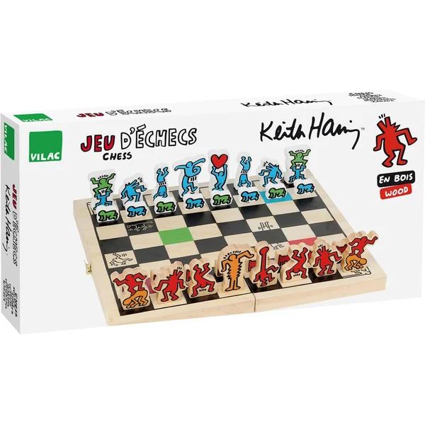 JEU D'ÉCHECS GRAND MODÈLE EN COFFRET EN BOIS - KEITH HARING