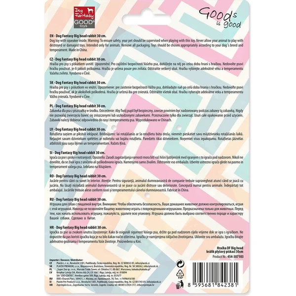 Jouet Dog Fantasy Big head lapin en peluche avec couinement 30cm