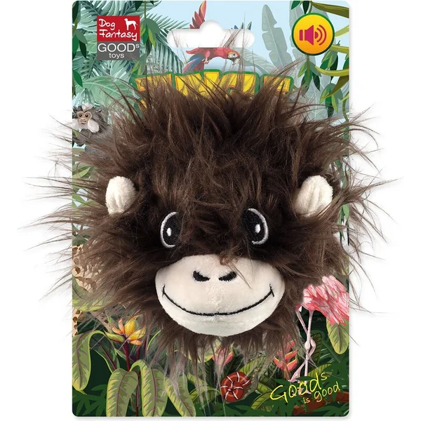 Jouet Dog Fantasy Jungle tête de singe couineur brun foncé 12cm