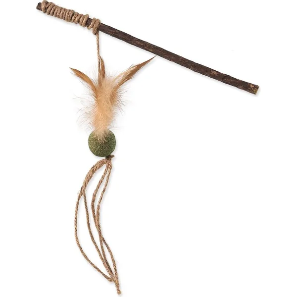 Jouet Magic Cat Natural Fun baguette avec plumes naturelles et ficelles mix 25cm