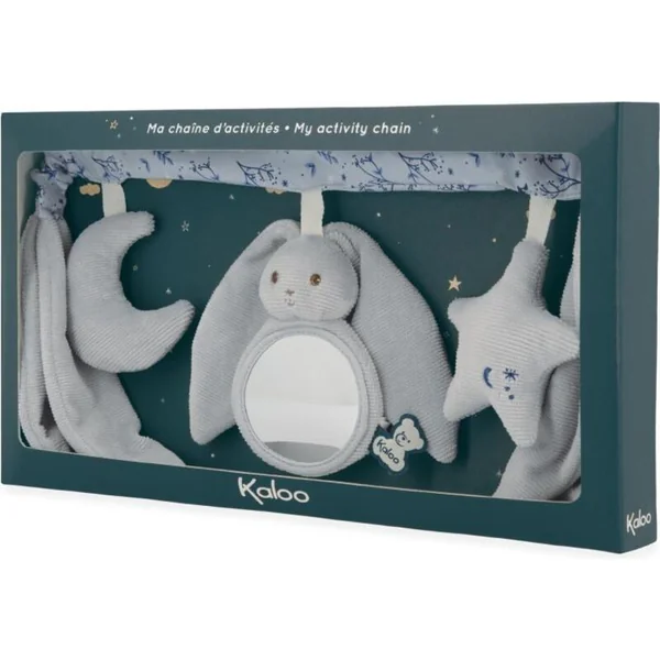 Kaloo Lapinoo Chaîne textile avec activités pour poussette et siège auto bleu