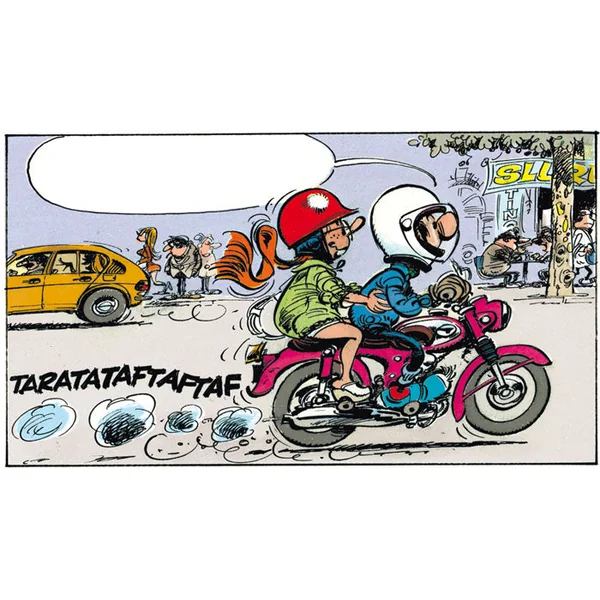 LE GARAGE DE FRANQUIN, GASTON LAGAFFE: HONDA S90 "GAFFES, BEVUES ET BOULETTES" - véhicule en résine 17 cm