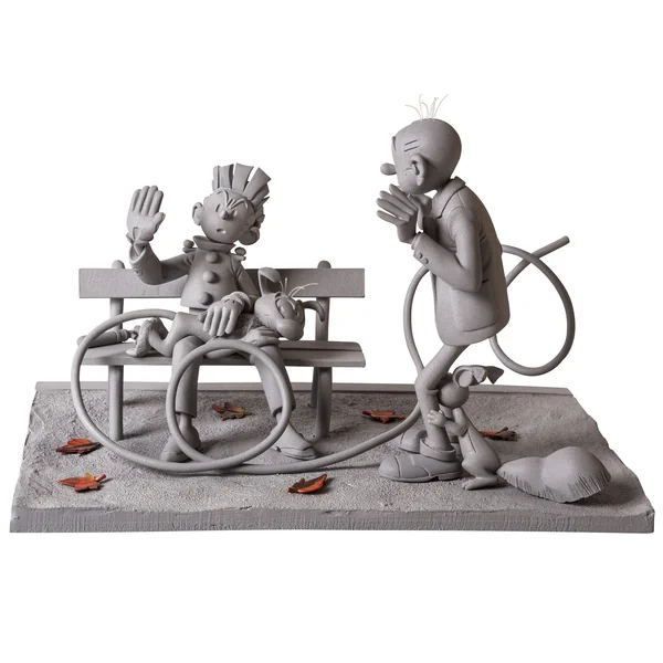 LES CASES DE FRANQUIN, SPIROU: "LA FESSEE" SPIROU, FANTASIO, LE MARSUPILAMI et SPIP - statuette résine 14 cm (version monochrome)