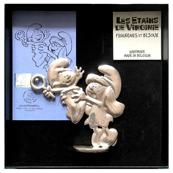 LES SCHTROUMPFS: LA SCHTROUMPFETTE ET LE BEBE SCHTROUMPF - figurine en étain 10 cm