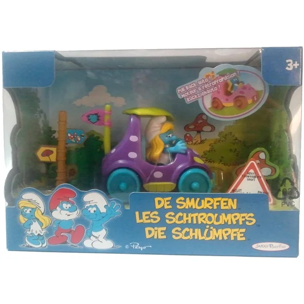 LES SCHTROUMPFS: LA VOITURE DE LA SCHTROUMPFETTE - véhicule & figurine articulée 6 cm