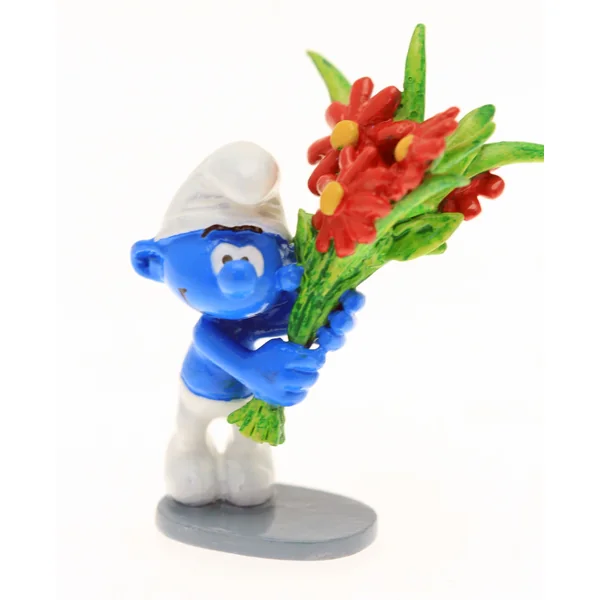 LES SCHTROUMPFS: LE SCHTROUMPF BOUQUET DE FLEURS, COLLECTION ORIGINE #2 - figurine métal 3.5 cm