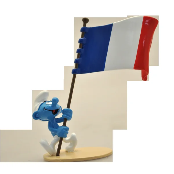 LES SCHTROUMPFS: LE SCHTROUMPF PORTE-DRAPEAU FRANCAIS, COLLECTION ORIGINE III - figurine métal