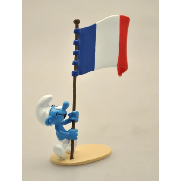 LES SCHTROUMPFS: LE SCHTROUMPF PORTE-DRAPEAU FRANCAIS, COLLECTION ORIGINE III - figurine métal
