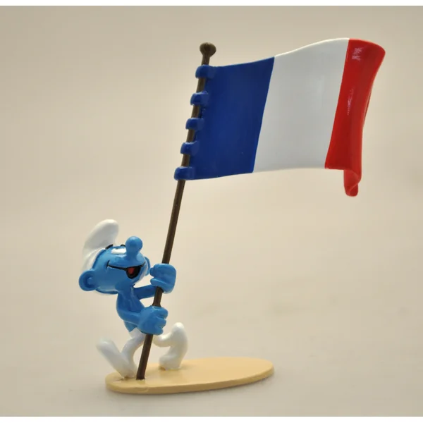 LES SCHTROUMPFS: LE SCHTROUMPF PORTE-DRAPEAU FRANCAIS, COLLECTION ORIGINE III - figurine métal