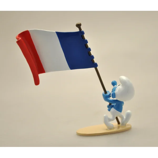 LES SCHTROUMPFS: LE SCHTROUMPF PORTE-DRAPEAU FRANCAIS, COLLECTION ORIGINE III - figurine métal