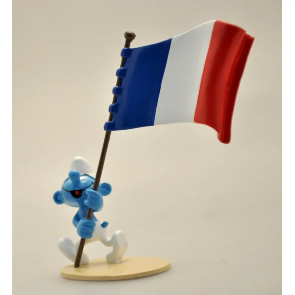 LES SCHTROUMPFS: LE SCHTROUMPF PORTE-DRAPEAU FRANCAIS, COLLECTION ORIGINE III - figurine métal