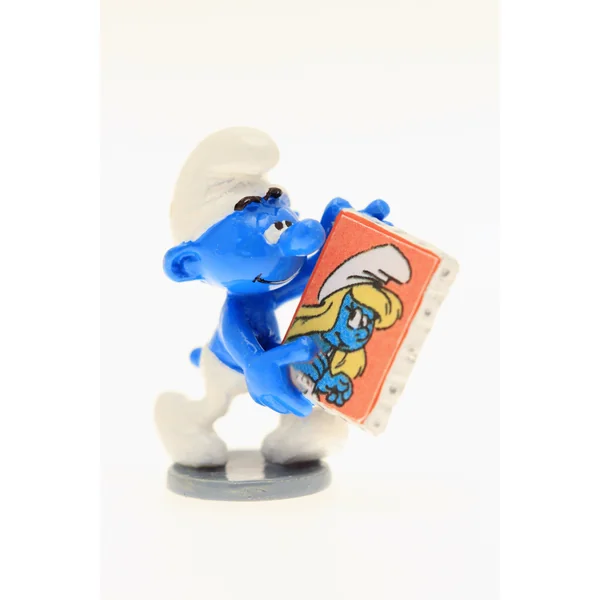 LES SCHTROUMPFS: LE SCHTROUMPF TENANT UN CADRE, COLLECTION ORIGINE #2 - figurine métal 3.5 cm